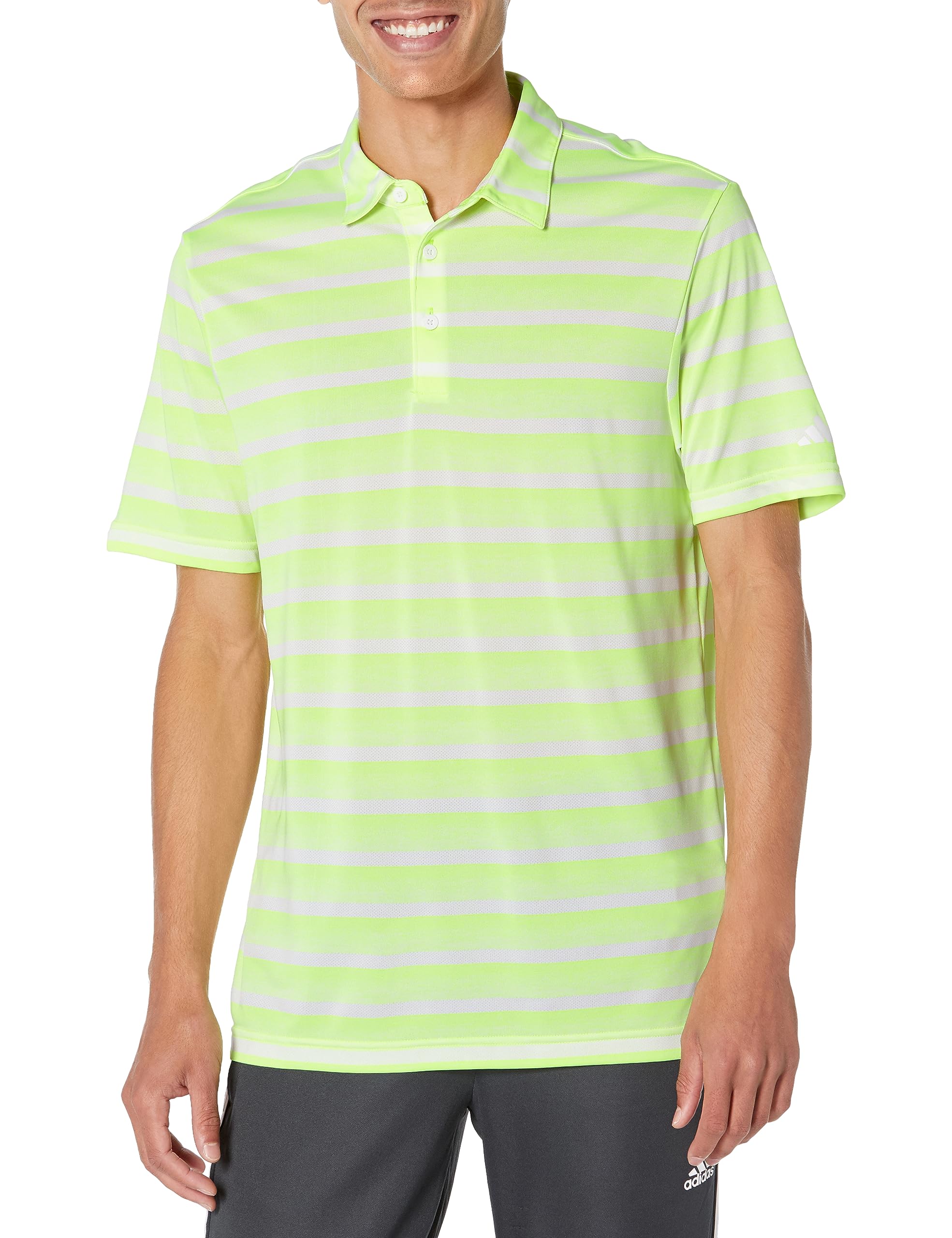 Adidas Men's Lucid Lemon/White Two-Color Stripe Polo Shirt, S