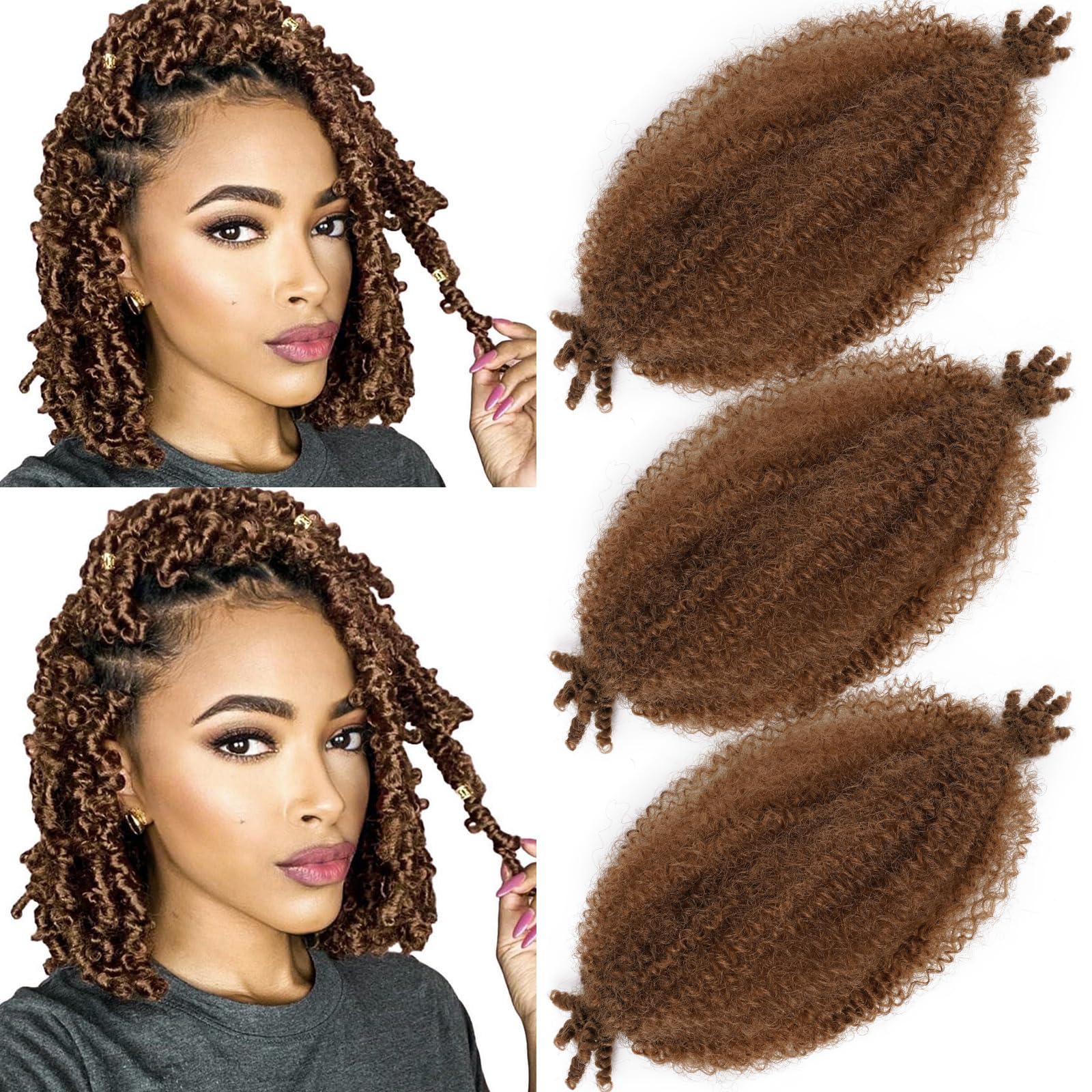 SIXERSI Afro Spring Twist Hair 12 Inches Marley Twist Braiding Hair Extensions 30# Brown Cuban Twist Marley Hair Island Micro Springy Afro Kinky Twist
