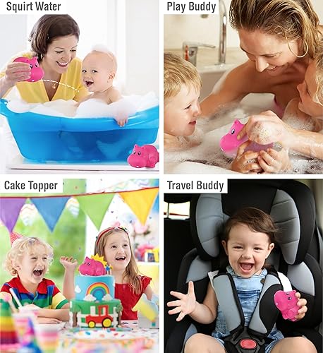 Miniatura 3 de DolliBu Hippo Bath Buddy Squirter - Juguete flotante de goma hipopótamo rosa, divertido juego de chorros de agua para niños pequeños, lindo y suave,