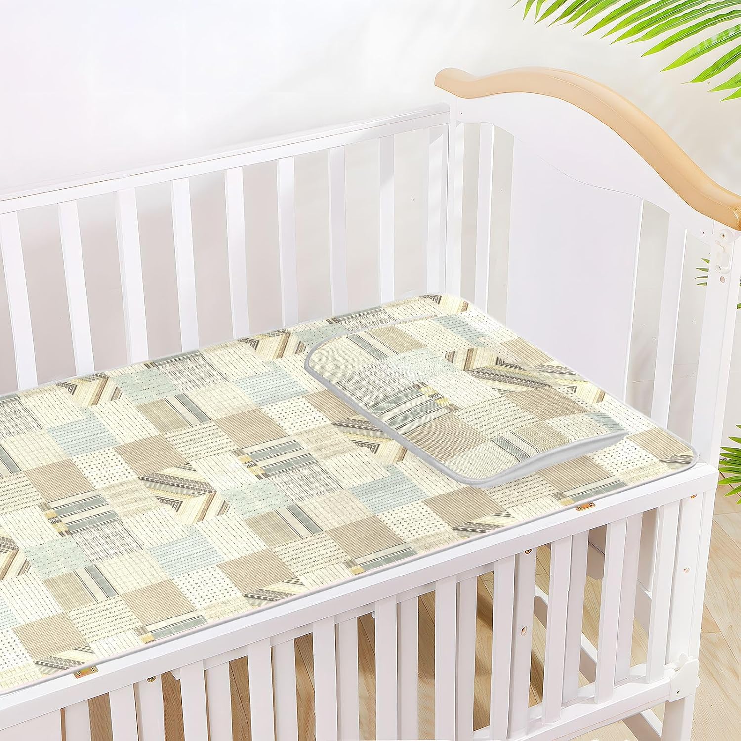 Cooling Baby Mattress Pads 28" x 52" Absorbent Pads Washable Waterproof for Baby&Toddler Plain Grid Plaid