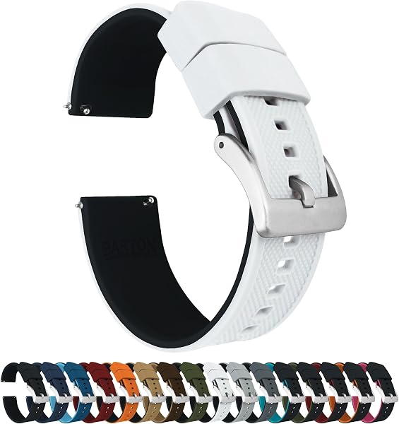 Barton Elite Silicone Watch Bands - Quick Release - Choose Color - 18mm, 19mm, 20mm, 21mm, 22mm, 23mm & 24mm Watch Straps (Stainless & Black Buckle Available) - 2