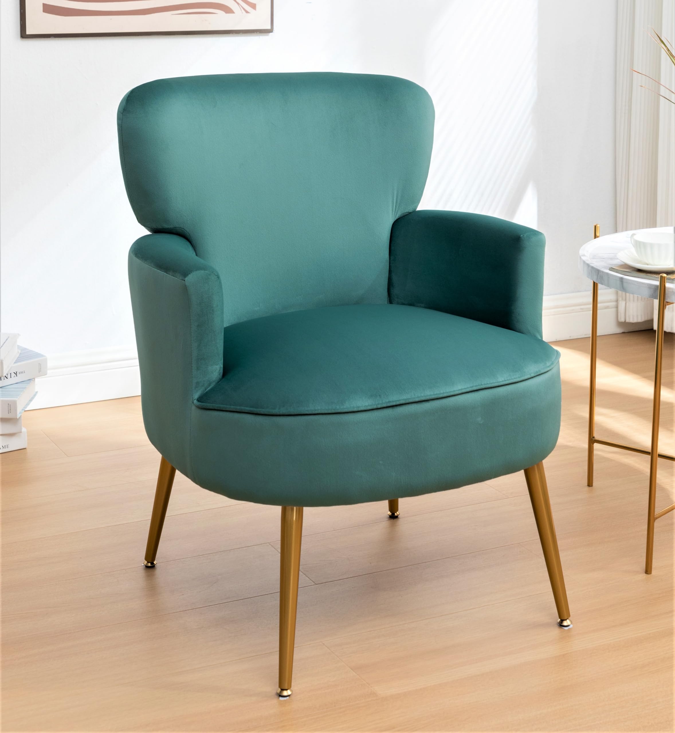 Container Furniture Direct Trendy Velvet Accent Chair with Gold Metal Legs, Upholstered Armchair for Small to Mid-Size Spaces, Modern Living Room,