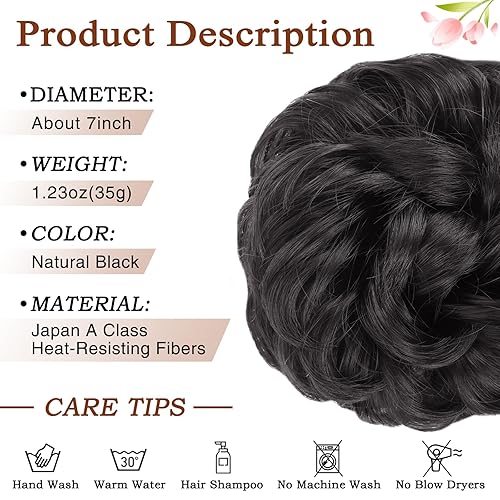 Miniatura 7 de MORICA - Extensión de cabello sintético en forma de moño ondulado, recogido y alborotado con liga para mujeres, 1 unidad (1-6#, castaño oscuro)