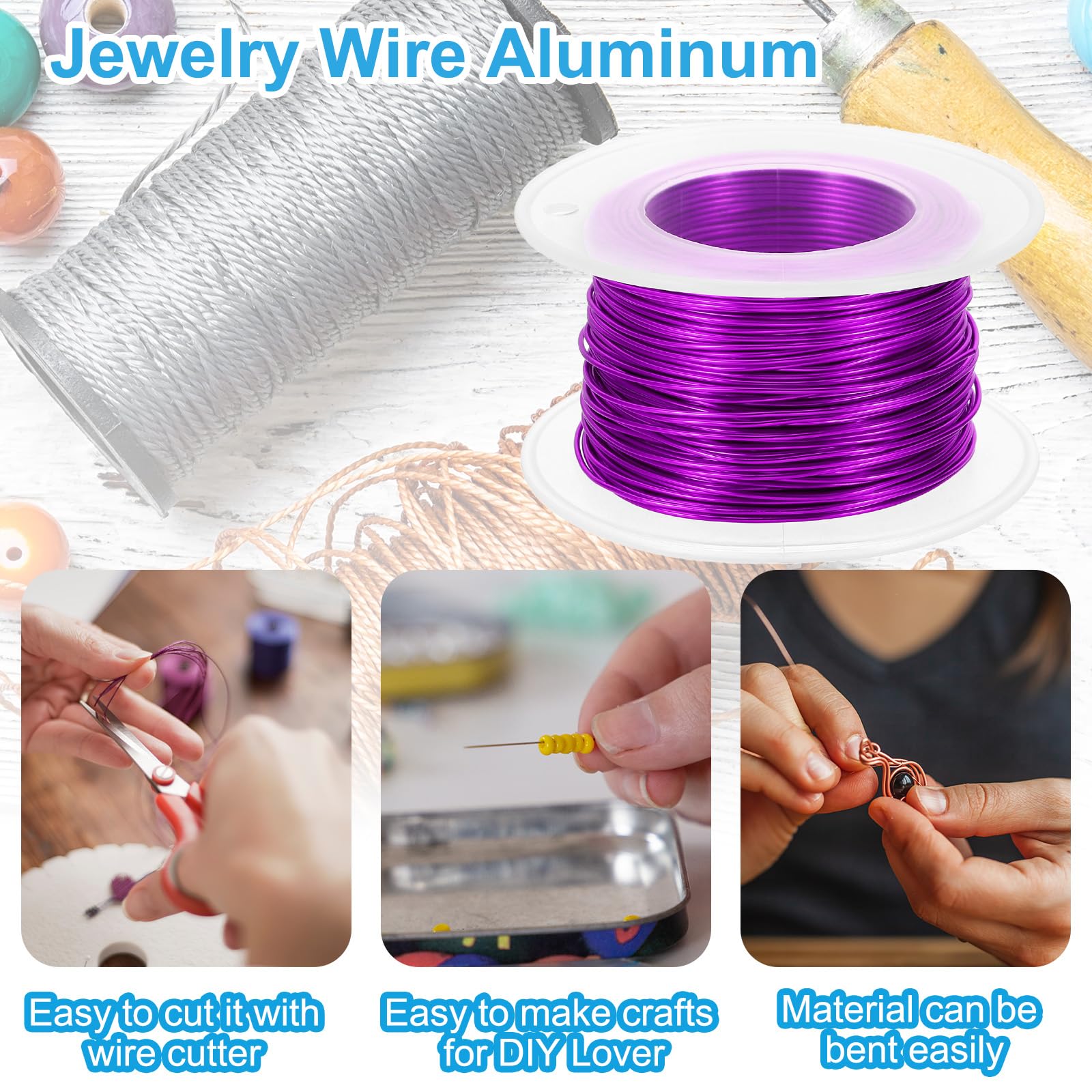 PATIKIL 20 Gauge 0.8mm Aluminum Craft Wire, 98.4Ft Metal Wire Armature Bendable Wire for Jewelry Making Metal Wrap DIY Purple - Image 3