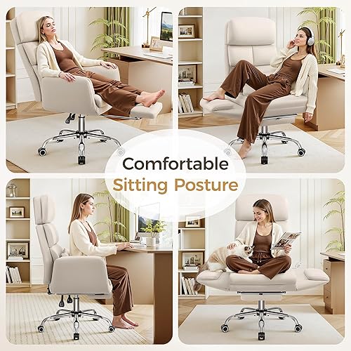 Miniatura 6 de Silla de oficina grande y alta, 400 libras, silla ejecutiva ergonómica de cuero con respaldo alto, reclinable giratorio con reposabrazos ajustables,