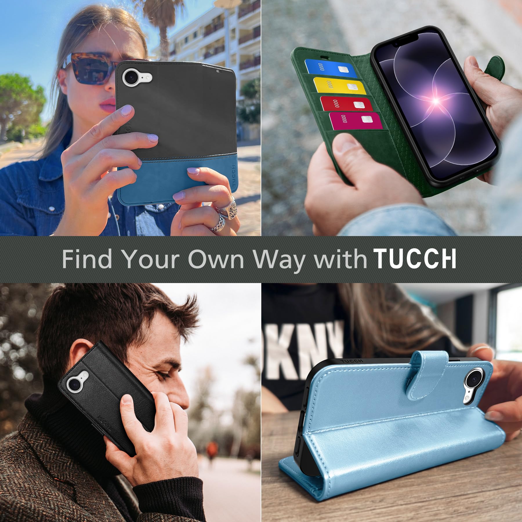 TUCCH Custodia per iPhone 17e, Cover Portafoglio per iPhone 16e [RFID Blocking] Custodia Pelle Sintetica TPU Antiurto, Supporto Slot Schede Protezione Integrale per iPhone 17e/16e 5G (6,1") - Nero