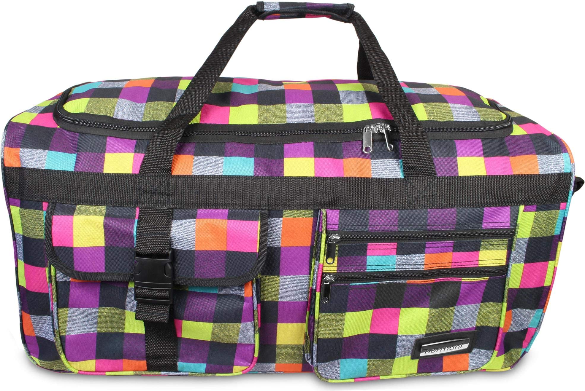 normani Leichte robuste Sport und Reisetasche 80-120 Liter - Trolley wasserabweisend reißfest leicht zu reinigen - 2 Rollen verstärkter Boden Schwarz/Lila/Gelb / 80 Liter XXL