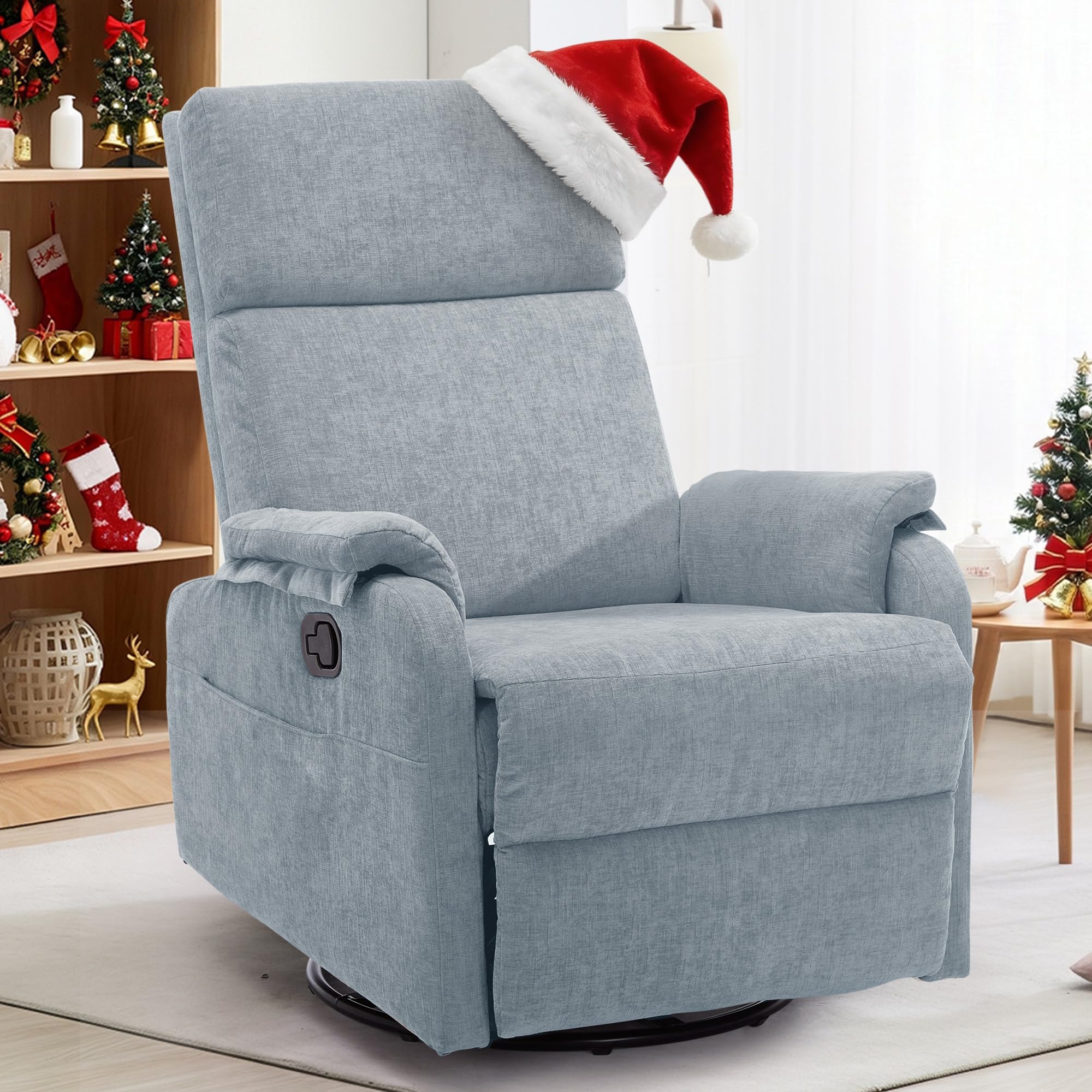 Recliner Chairs, Swivel Rocking Recliner Chair for Adults, Glider Rocking Chair, Small Nursery Chair Recliner for Living Room, Reclining with Modern-Designed Armrests, Chenille, Blue