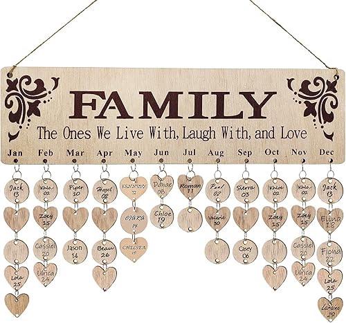 Regalo para mamá y familia, calendario de cumpleaños de madera, letrero colgante de pared con 100 etiquetas, maravillosa manera de mantener un