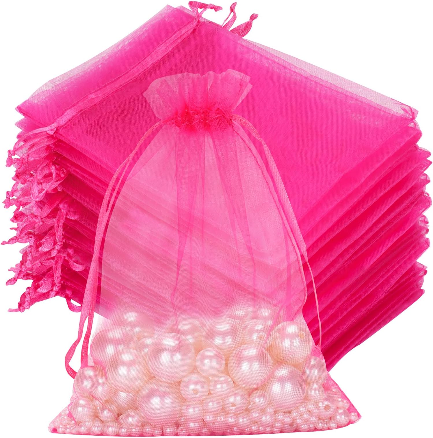 G2PLUS Rose Organza Gift Pouches - 13x18 CM Medium Organza Favor Bags, 50 PCS Wedding Jewelry Bags - Clear Mesh Pouches for Wedding, Christmas, Birthday, Anniversary