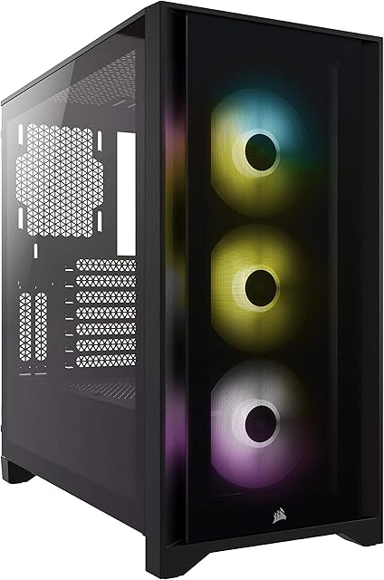 Corsair iCUE 4000X RGB Tempered Glass Mid-Tower ATX Case (Tempered Glass Side and Front Panels, RapidRoute Cable Management System, Spacious Interior, Three Included 120 mm RGB Fans) Black