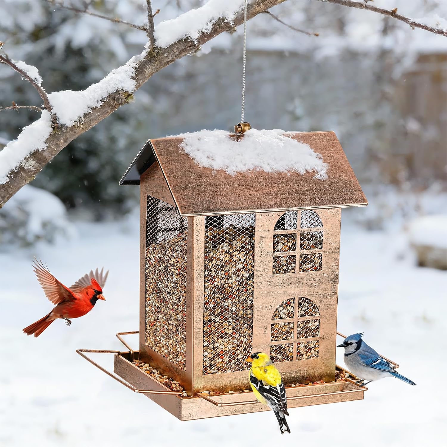 Bird Feeders for Outdoors, Heavy Duty Metal Bird Feeders for Outside Hanging, 6.5Lbs Large Capacity Wild Birdfeeder for Garden, Patio Watching Decor Durable Backyard Feeder