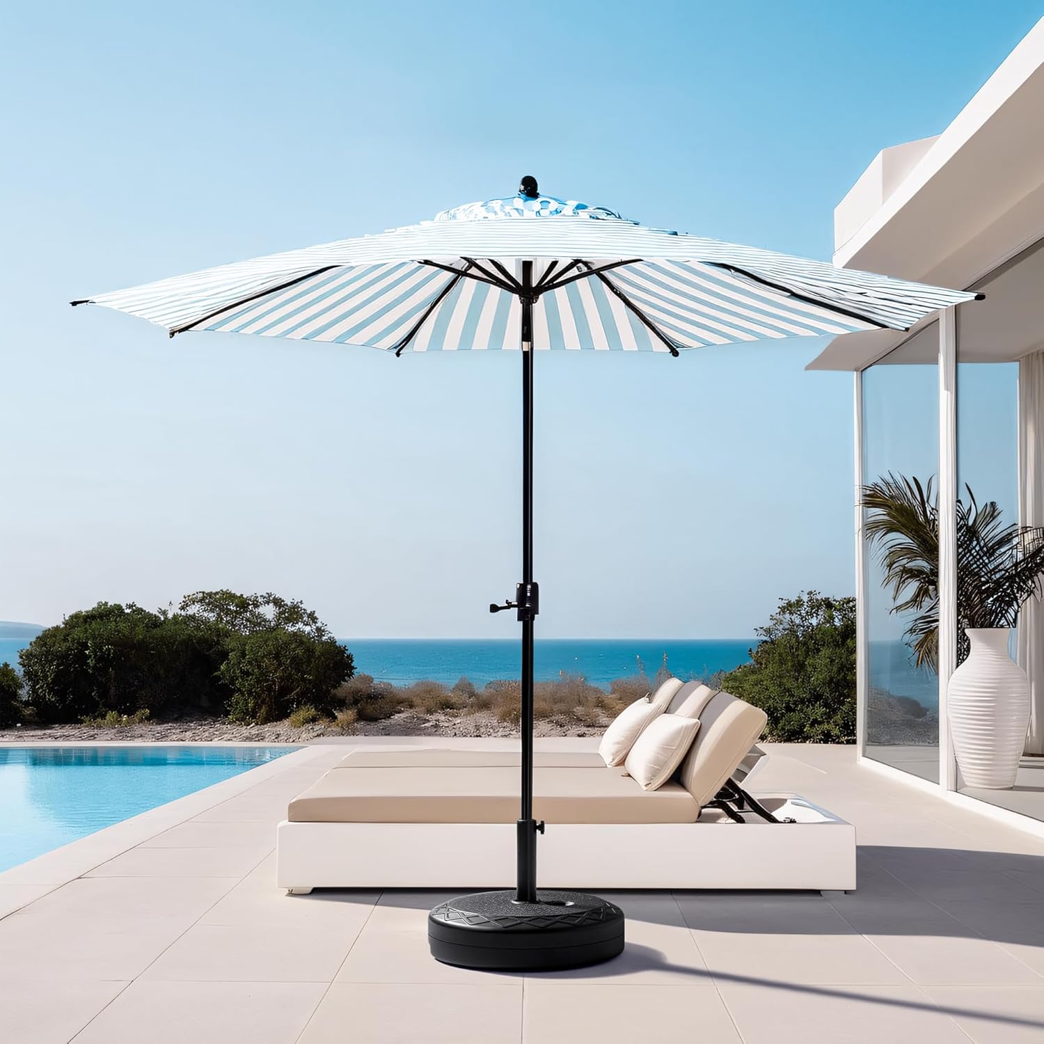 Greesum 90lb Capacity Umbrella Base, Water & Sand Filled Heavy-Duty Market Stand for Patio, Deck, Poolside, Black