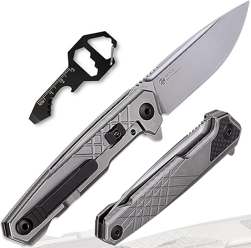 Ruike Cuchillo táctico plegable de bolsillo para hombres, hoja de acero inoxidable N690, mango de aleación de titanio TC4, bloqueo de marco, ligero,