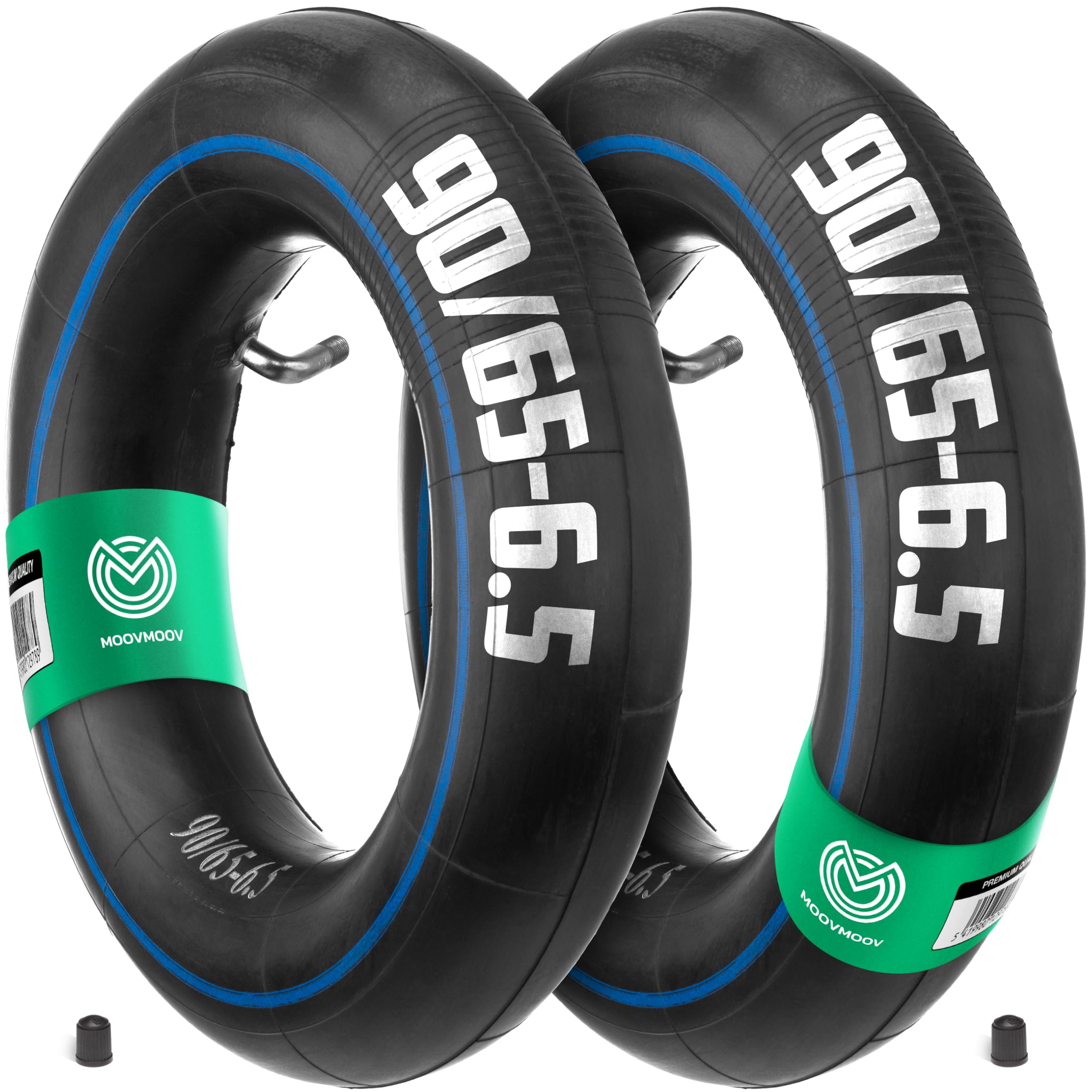 MOOVMOOV - 2 Chambres à air 90/65-6.5 (11 Pouces) pour Trottinette Électrique - Valve coudée 100/90 | Compatible avec Pneu Gonflable 90/65-6.5 Off-Road, Slick et Road.