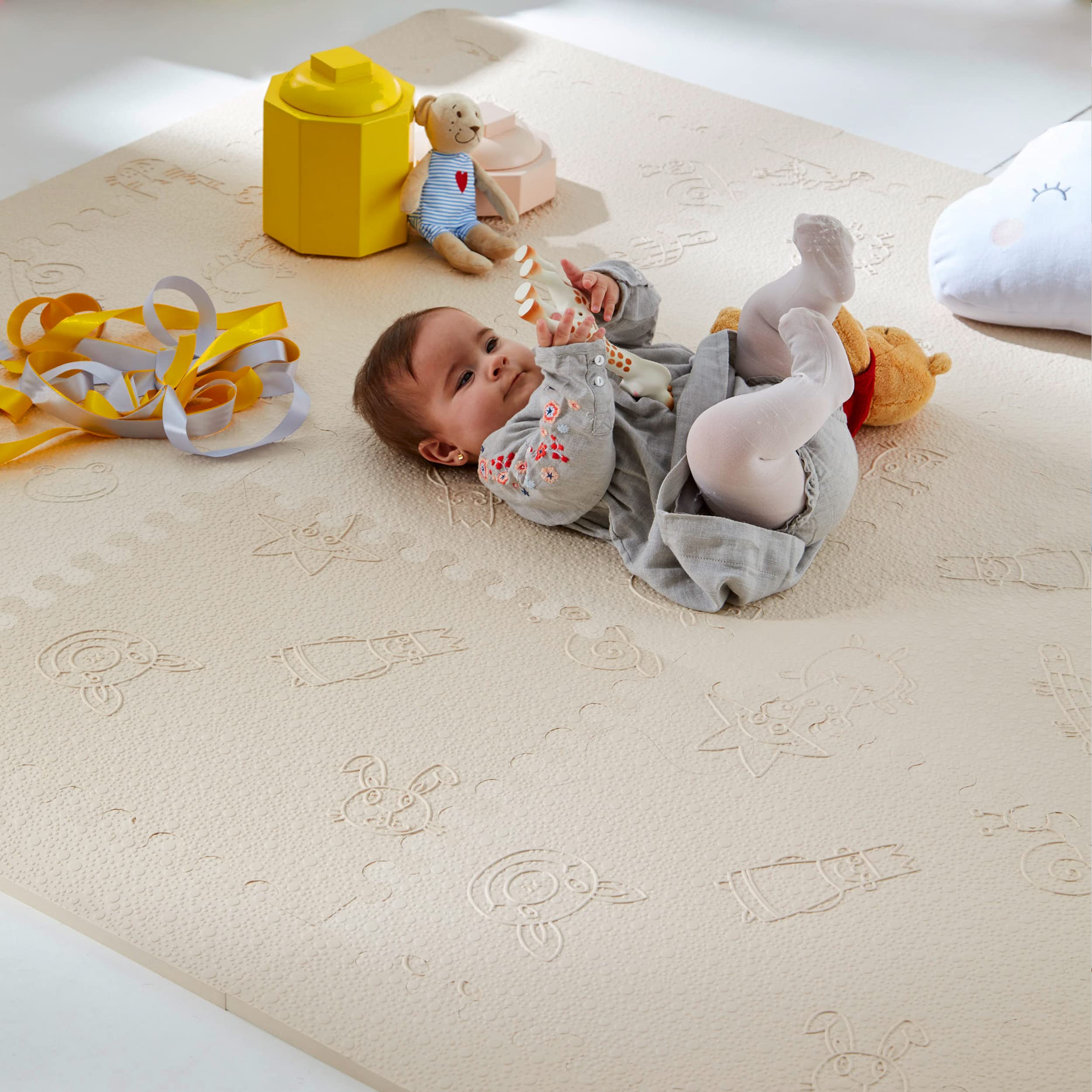 LuBabymats - Tappeto puzzle per bambini in schiuma EVA, imbottitura extra, colore beige