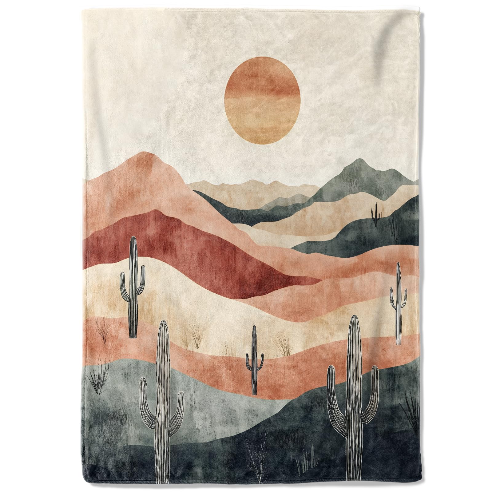 coedoaes Vintage Desert Sunset Fleece Blanket - 50x60in Cacti Sun Retro Southwestern Throw Blankets,Soft Cozy Lightweight, Ideal for Living Room Home