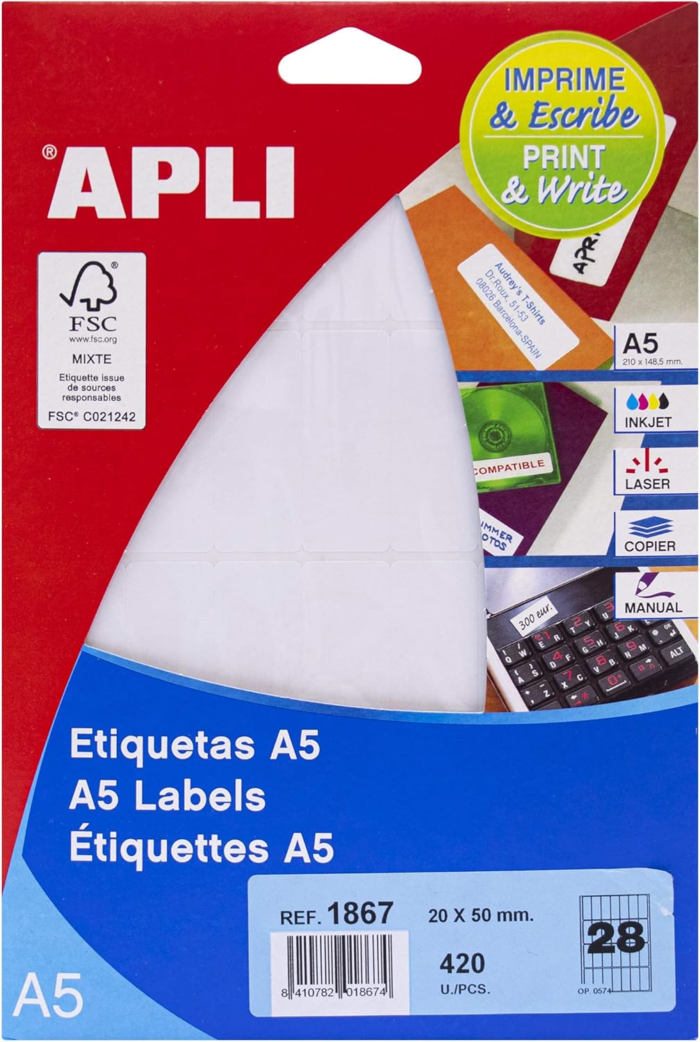 APLI 71y18 White Printable Labels 16 x 22 mm White