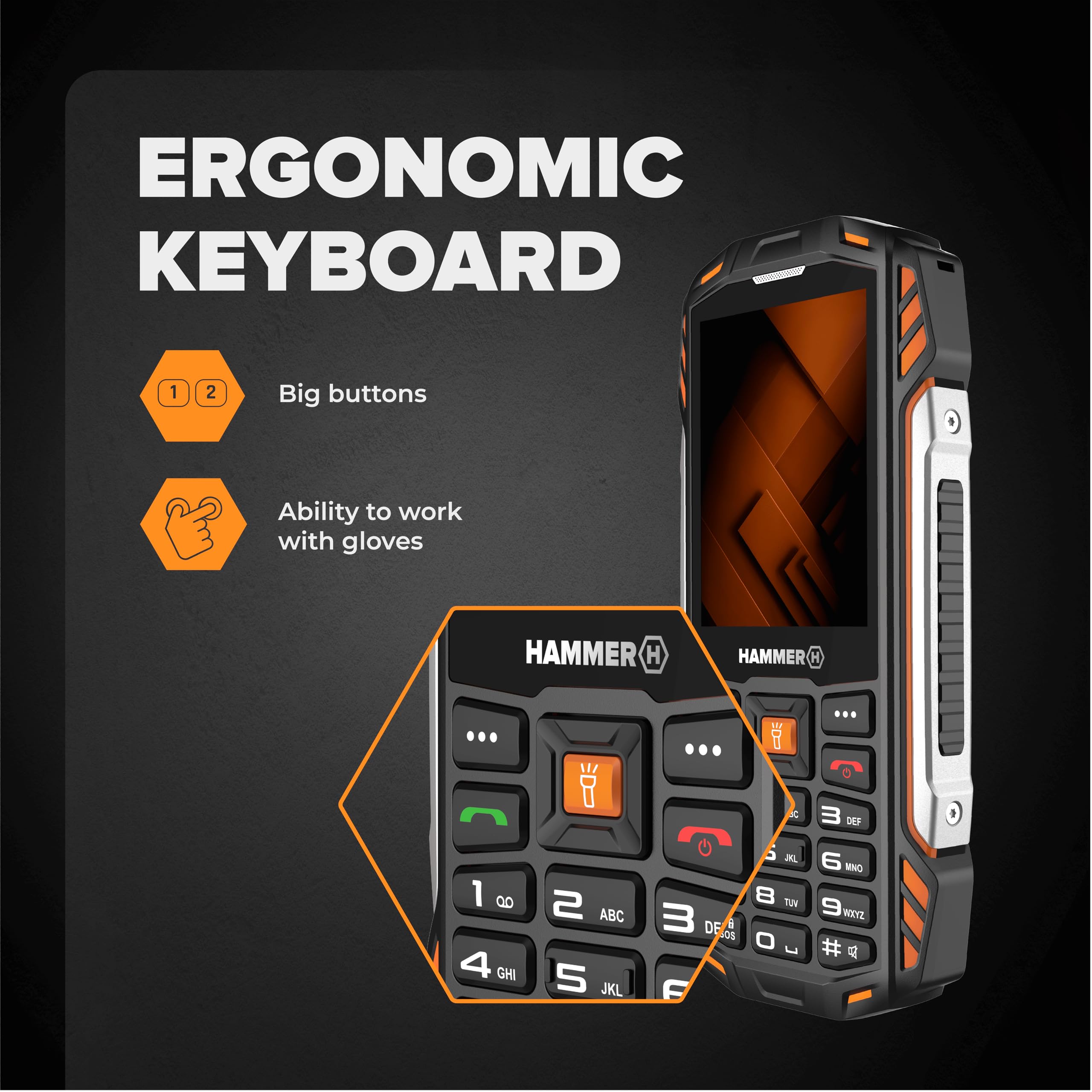 Teléfono Móvil Resistente Hammer Power Plus LTE - IP68, Batería 4000 MAh, Pantalla 2.8", Dual SIM, Para Exteriores