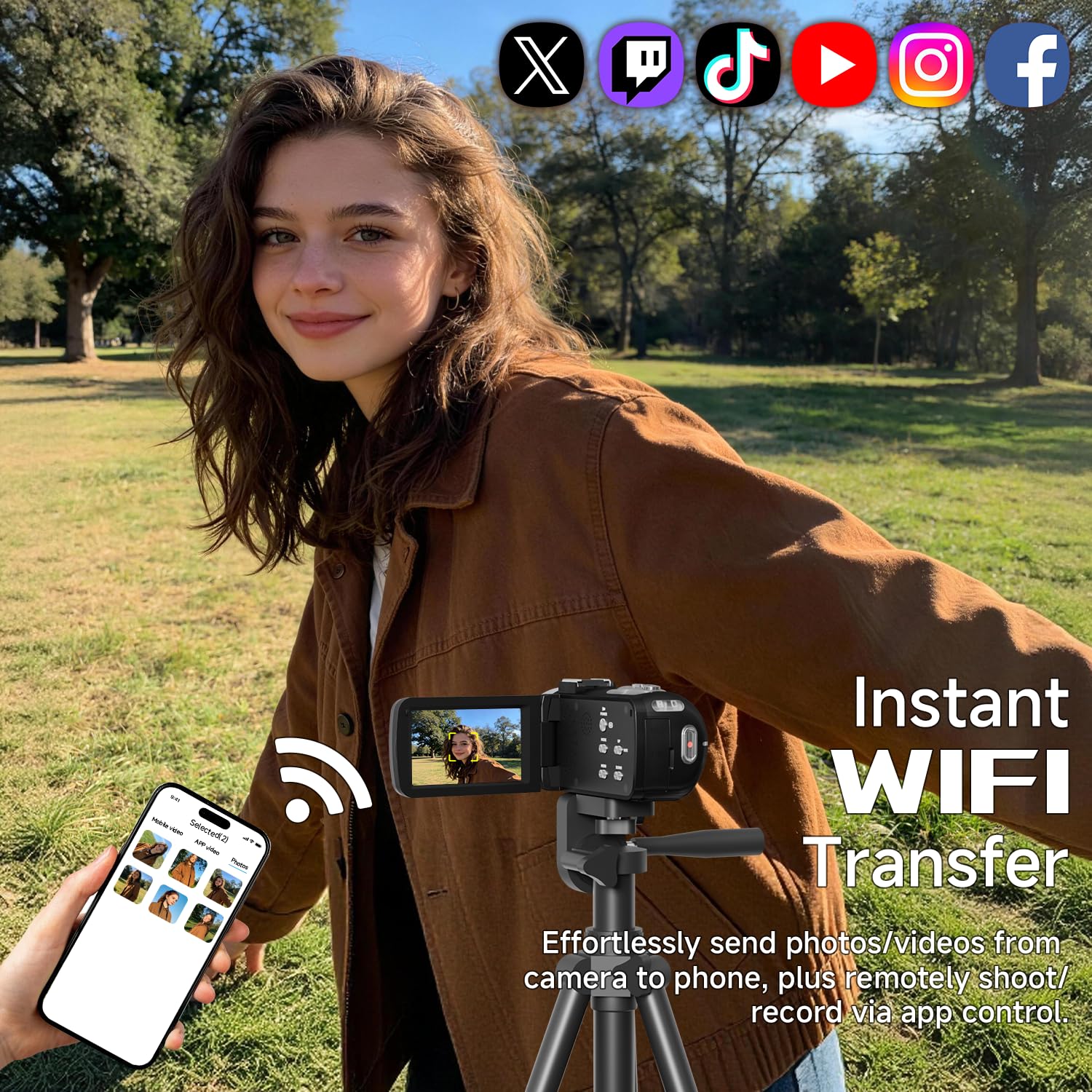 Videocamera, videocamera 4K da 56 MP, zoom 18x, rotazione a 270°, touchscreen con visione notturna a infrarossi, telecamera Wifi Vlogging per YouTube, scheda da 64 GB, anti-vibrazione, telecomando