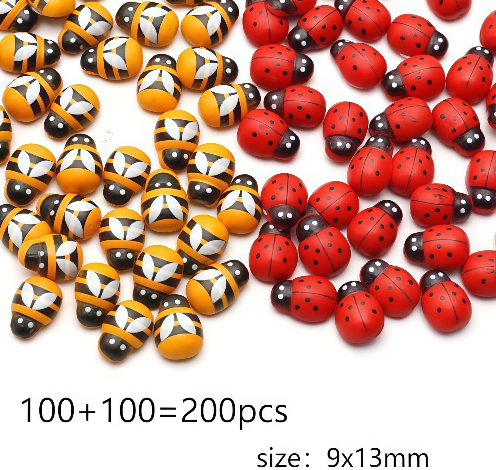 Lot de 20 mini abeilles et coccinelles en bois autocollantes pour travaux manuels, scrapbooking, fabrication de cartes, décorations de fête