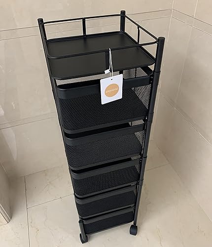 Vista 26 de Estante giratorio de almacenamiento de cocina, carrito de cesta de frutas y verduras, estante de baño, organizador de cocina y estante