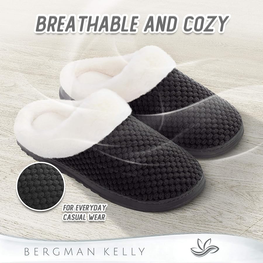 BERGMAN KELLY Pantoufles Pour Femme En Mousse U00e0 Mu00e9moire De Forme Pour Intu00e9rieur/extu00e9rieur Avec Col En Fausse Fourrure Et Texture Suru00e9levu00e9e (Bubbles Collection), Gris Clair, 38/39 EU