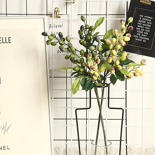 Miniatura 5 de Paquete de 12 tallos de bayas artificiales de 15 pulgadas, púas de bayas de olivo para decoración del hogar, ramo de boda, árboles de Navidad (verde)