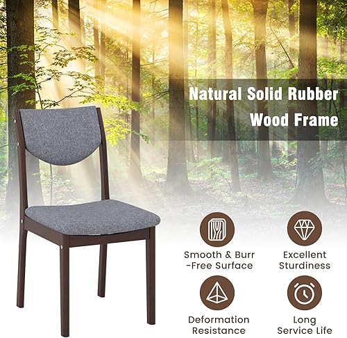 Miniatura 4 de Giantex Juego de 2 sillas de comedor de madera, sillas de cocina de madera con marco de madera de goma, asiento y respaldo tapizados, sillas
