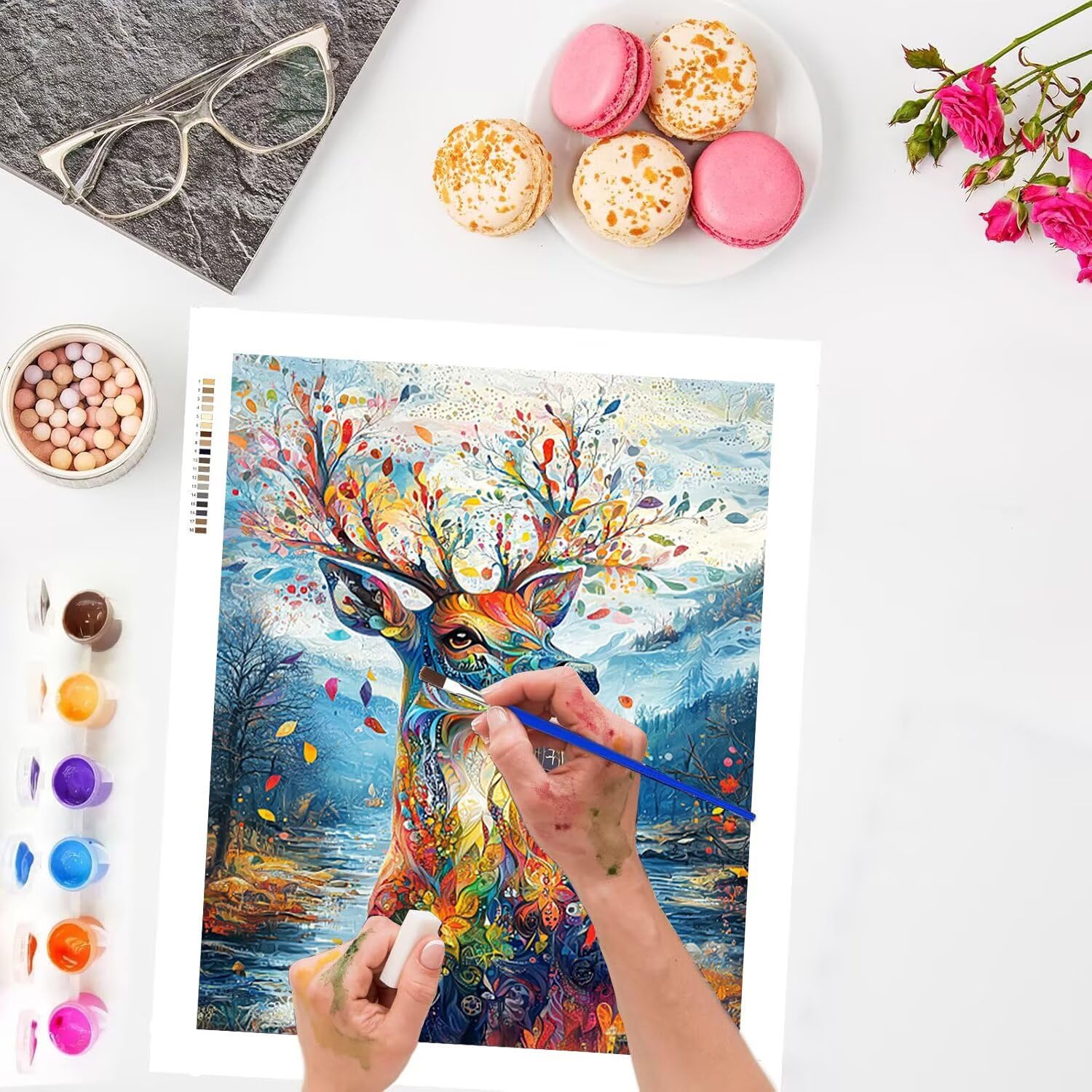 WEISHIWE Alce animale Dipingere con i Numeri per Adulti, 70x90cm a-198 | Paint by Numbers Kit con Pennelli e Acrilico Pigmento, Fai da te Olio La Pittura di Numeri Kit, Decora la Casa, senza Cornice