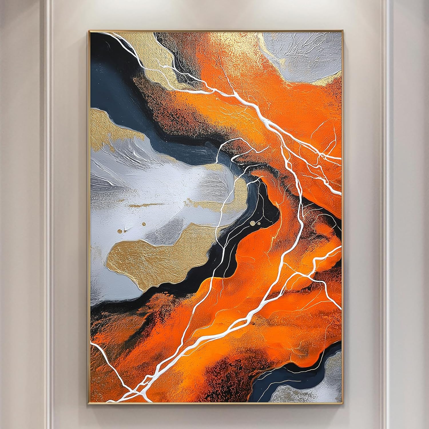(Similar to) Orange Abstract Painting Gold Foil Artwork Orange and Black Wall Art Modern Abstract Prints Black Gold Gray Picture Modern White Gray Artwork Mid Century Terracotta Wall Art 16x24inch No Frame Orange and Black Abstract Wall Art 16\"L x 24\"W