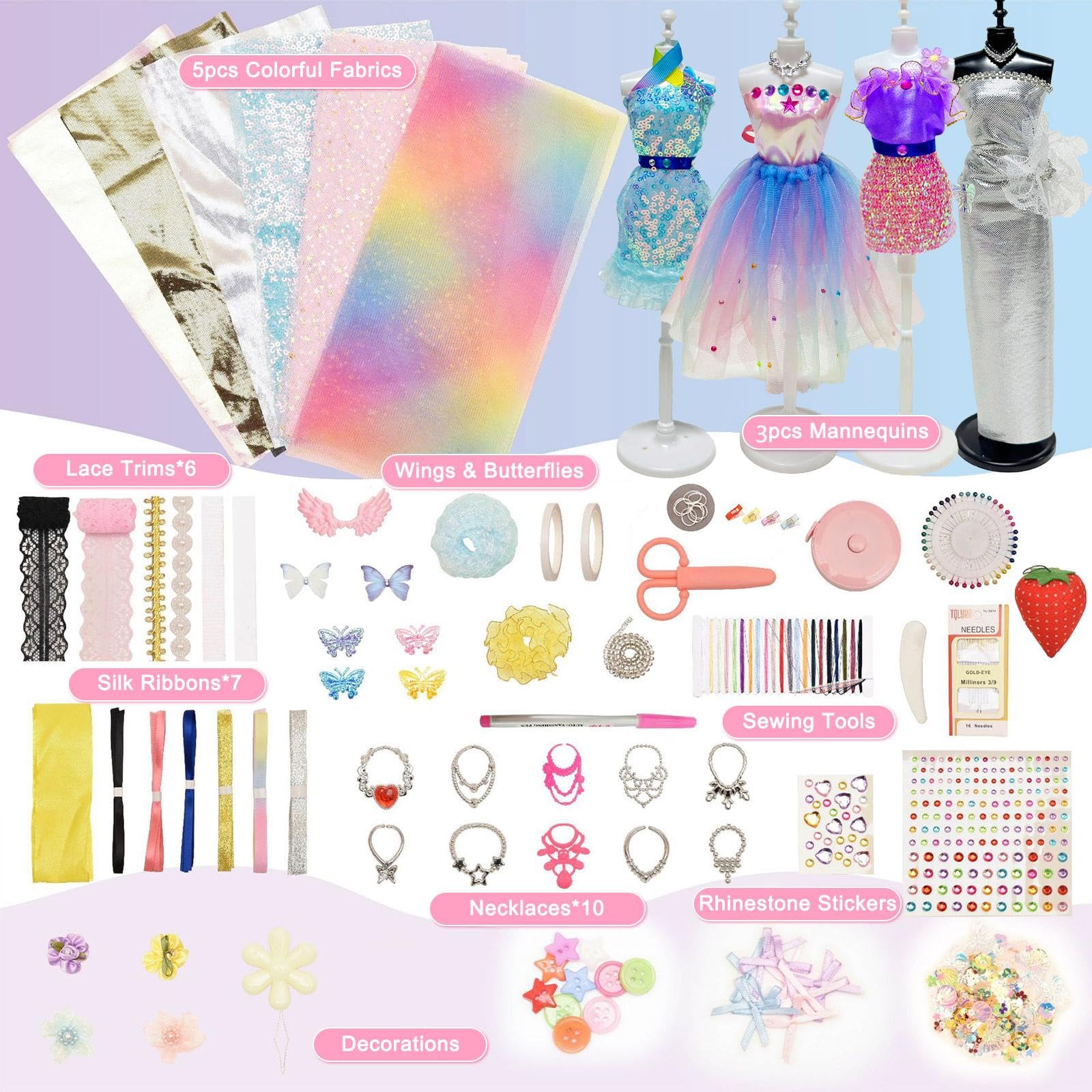 Fashion Designer Kits for Girls  600+ PCS Fashion Design Set Kids Sewing  Kit with 3 Mannequins, Creativity DIY Doll Clothes Dress Making Kit, Arts  and Craft Kits Sewing Toys Gift for