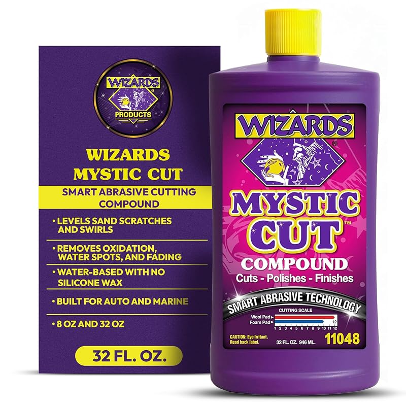 Composto abrasivo polidor automotivo Wizards Mystic Cut para riscos, marcas circulares e manchas d’água, 960 mL