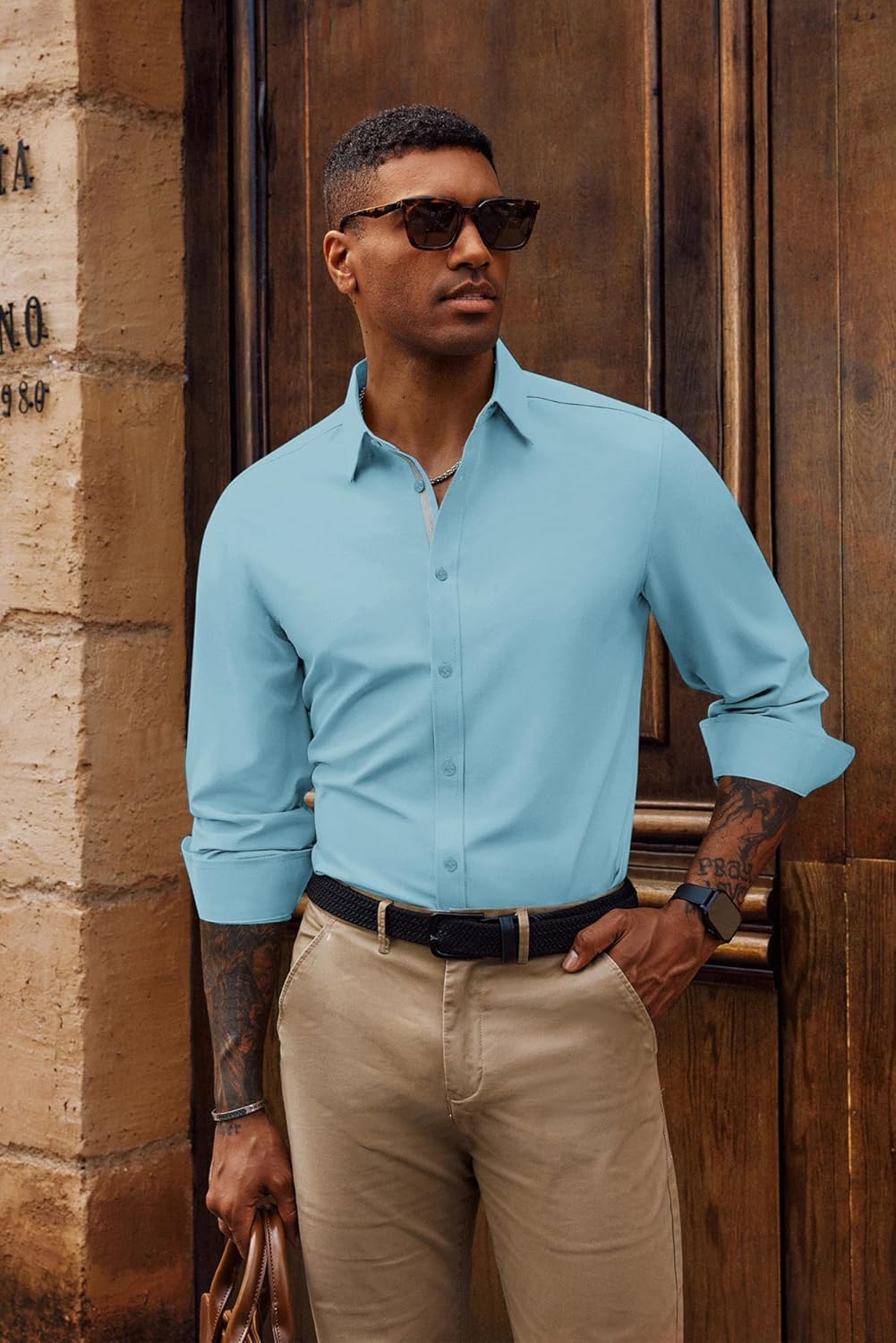 PJ PAUL JONES Mens Dress Shirts Wrinkle Free Stretch Button Down Shirt Casual Long Sleeve Business Shirts - Image 2