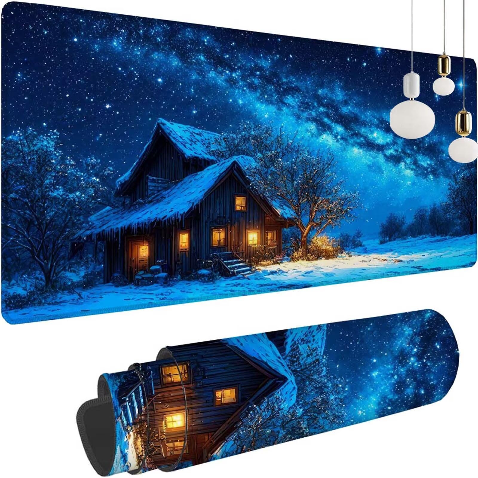 Alfombrilla Ratón Árbol Cabina Alfombrilla Ratón XXL 1400x600x3mm Mouse Pad Resiste Salpicaduras, Extendida de Gran Tamaño con Bordes Cosidos, Mejora la Precisión y la Velocidad, Antideslizante y-441