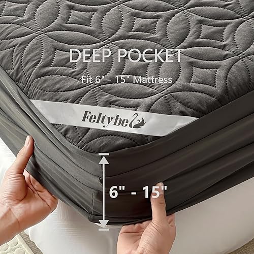 Miniatura 4 de Protector de colchón impermeable tamaño Cal King, funda de colchón gris suave Cal King, funda de colchón transpirable con bolsillo profundo de 6 a