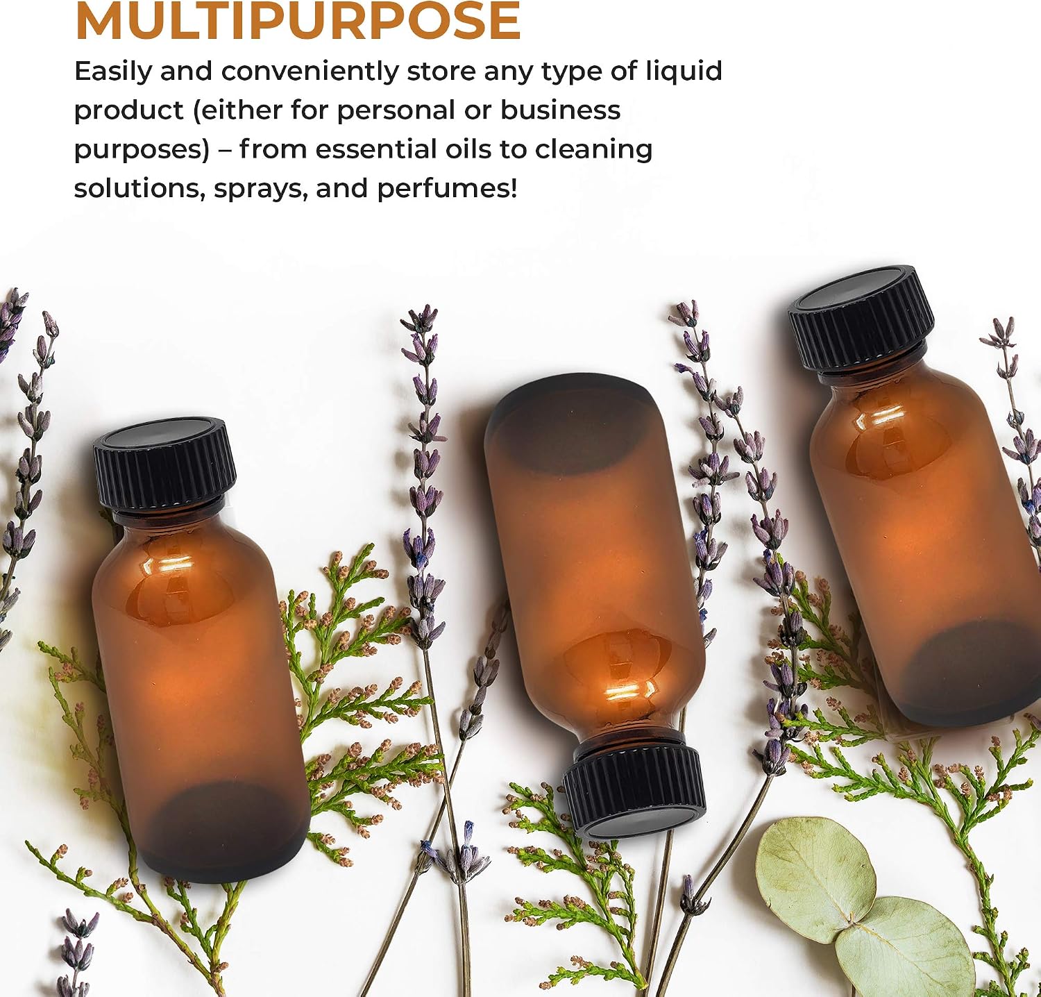 Amber Glass Bottles 1 oz (30 ml) Pack Of 12 Empty Refillable Bottles With Black Cap - Leakproof Essential Oils Bottle for Storage and Travel Bottles for Liquids
