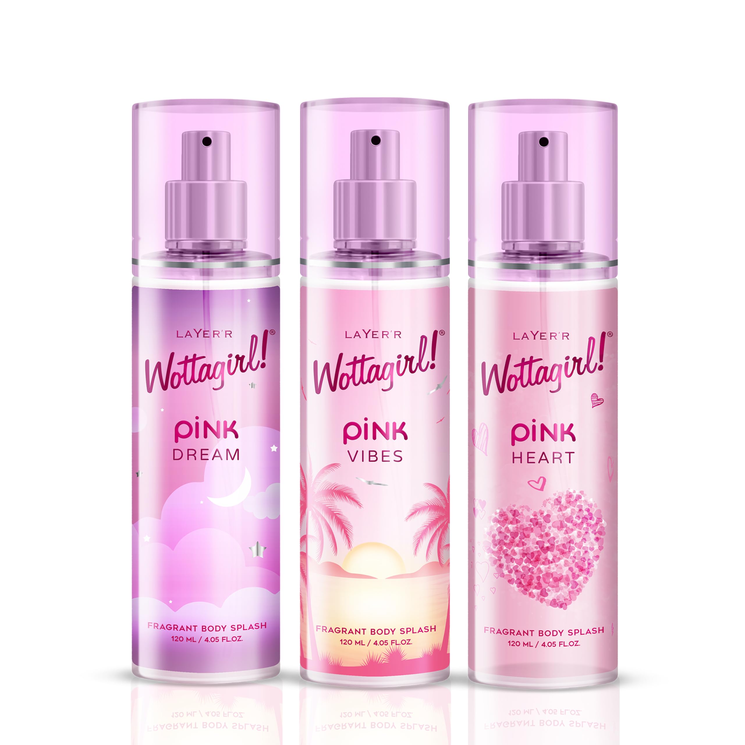 Layer'r Wottagirl Pink Series Heart, Dream & Vibes Body Splash for Women 120ml Pack of 3-image-46