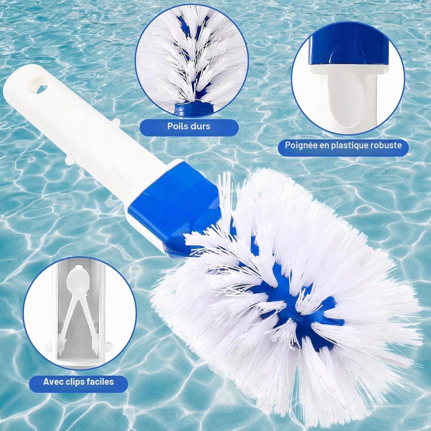 Kit de Piscine Nettoyage, Épuisette de Surface Piscine et Epuisette Piscine Fond, Filet de Piscine Maille Fine avec Manche Télescopique en Aluminium, pour Piscines, Spas, Fontaine, Étang
