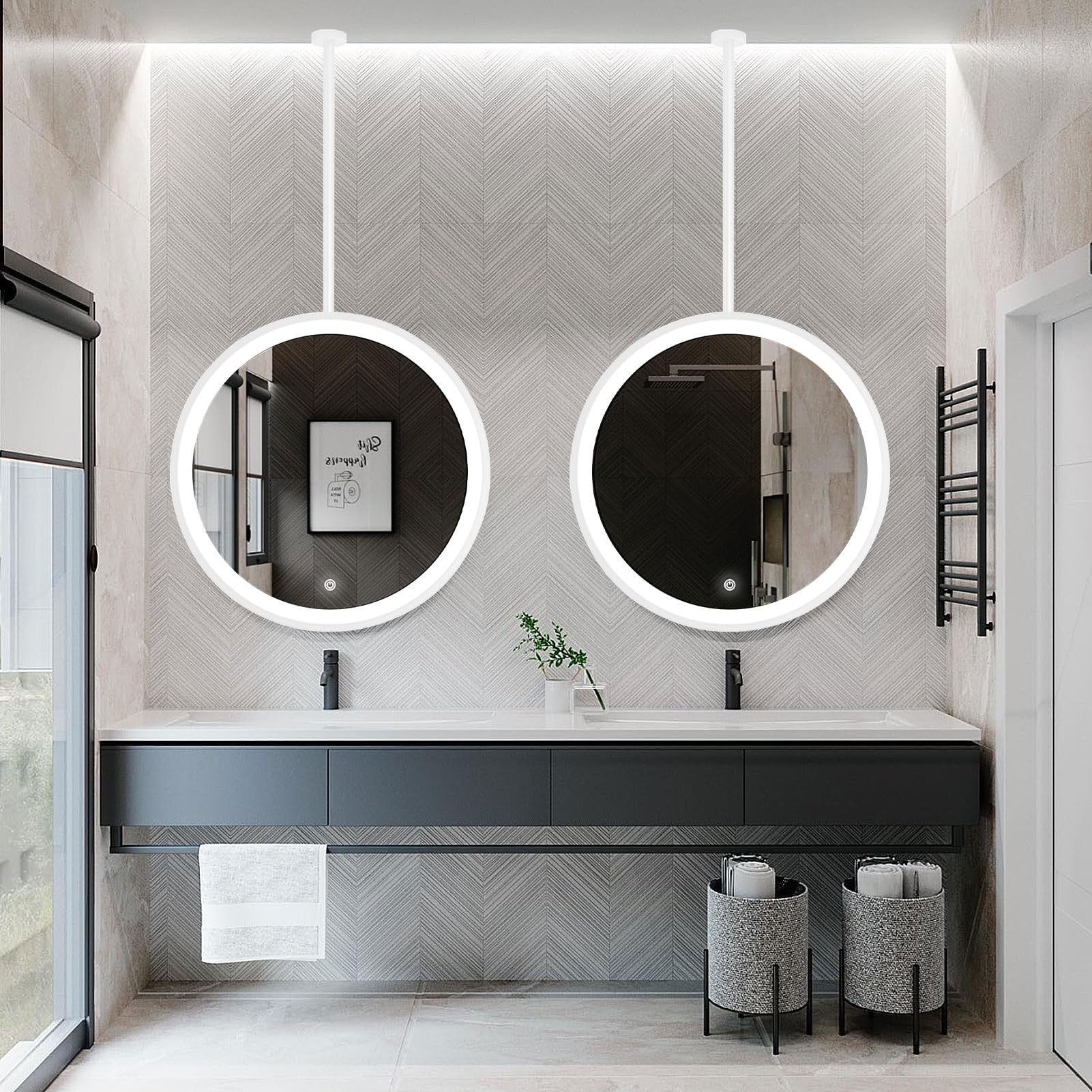 Miroir LED fixation plafond résout le manque de place murale en 40cm