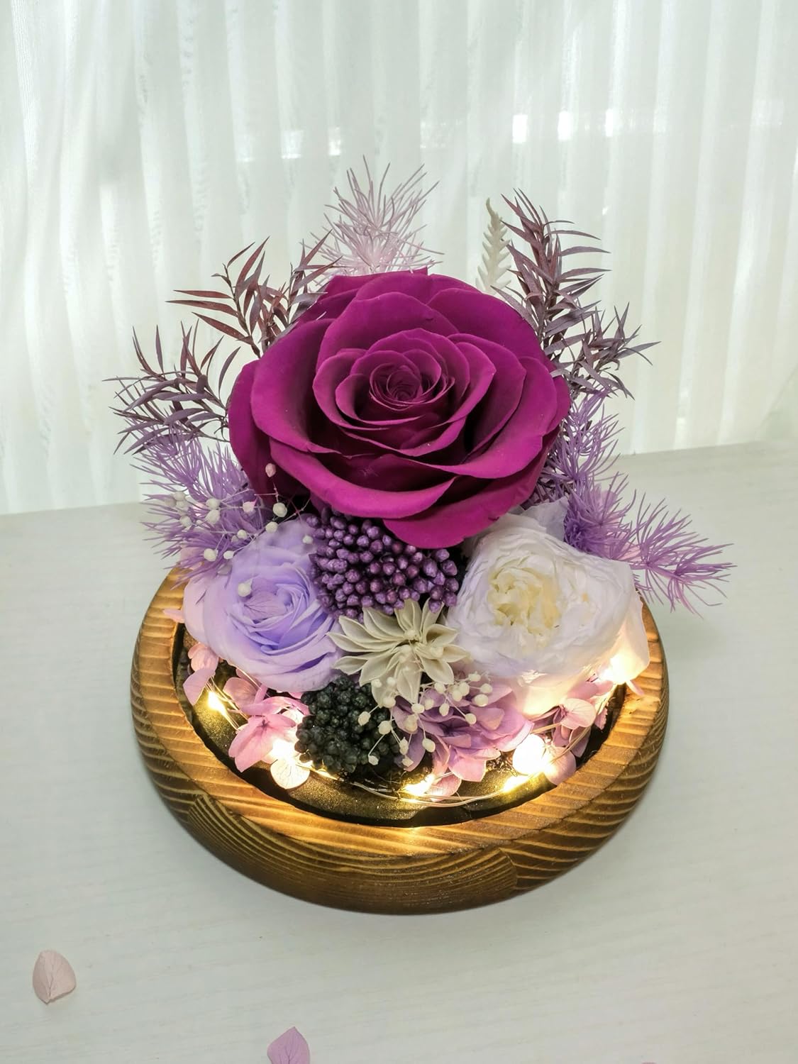 Preserved Flowers for Mom - Preserved Purple Roses in Glass Dome with LED Light for Girlfriend, Eternal Real Flowers for Women, Unique Long-Lasting Gift to Celebrate Christmas (Prime Delivery) - Image 7