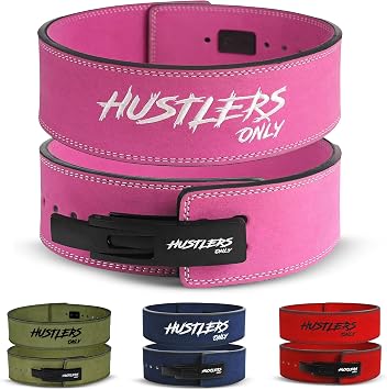 HUSTLERS ONLY Weight Lifting Belt with Lever Buckle 10mm Thick Genuine Leather Gym Belt for Deadlift, Power Lifting, Bodybuilding, Workout Belt Back Support Lifting Belt for Men & Women