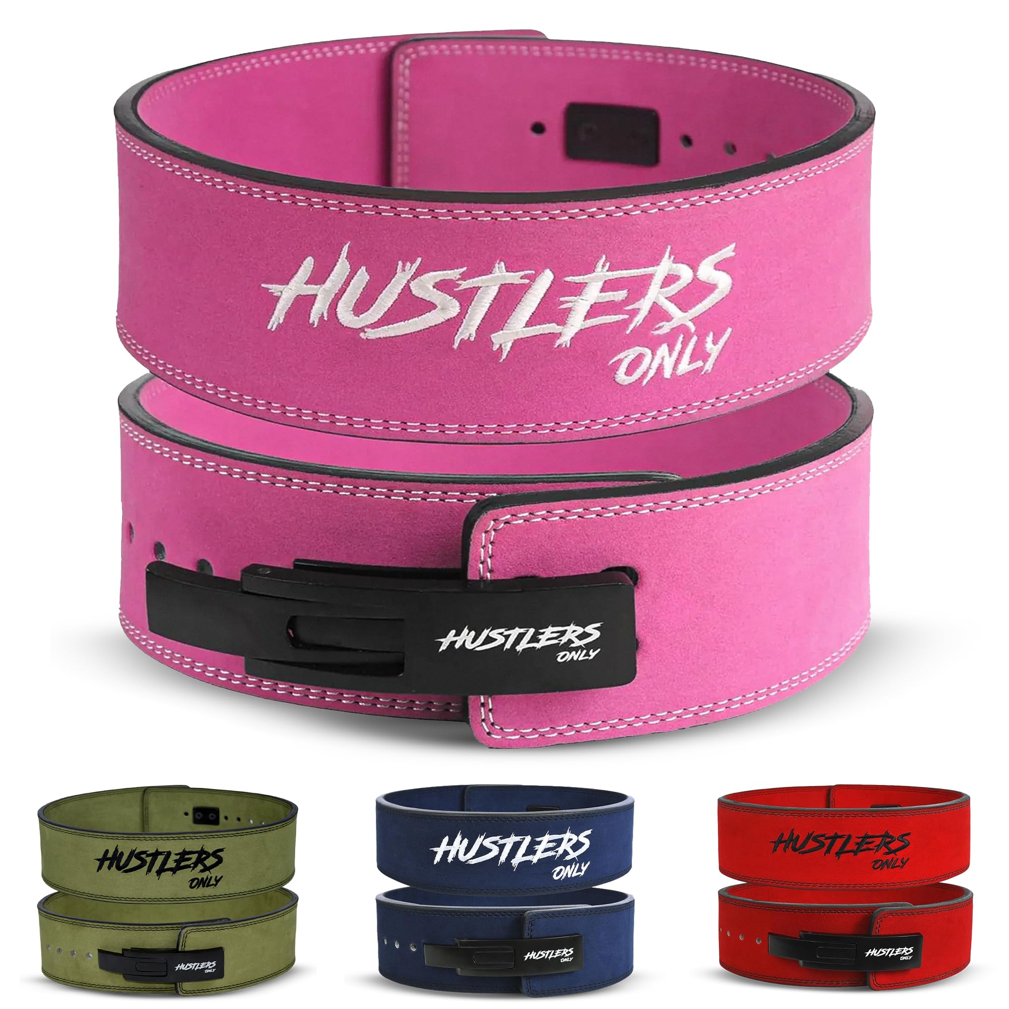 HUSTLERS ONLY Weight Lifting Belt with Lever Buckle Genuine Leather Gym Belt for Deadlift, Power Lifting, Bodybuilding, Workout Belt 10mm Thickness Back Support Lifting Belt for Men & Women (Pink, L)