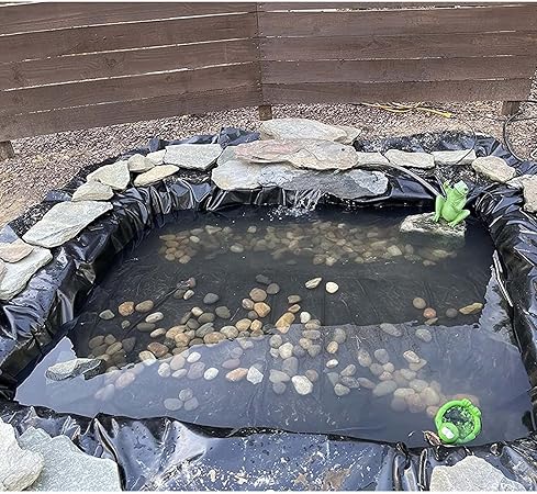 Image 6/5/4/3/2/1 M W Outdoor Pond Liner, 19.6 Mil Thick Black Waterproof Tear-Resistant Tarpaulin for Courtyard Fountain, Easy To Install (Size : 6Mx10M(20ftx33ft))