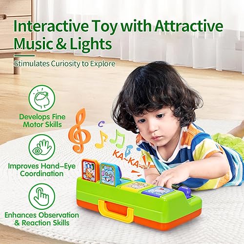 Miniatura 4 de FS Juguete desplegable para niños pequeños con música y luz, causa y efecto para bebés de 6, 9, 12, 18 meses, juguetes educativos de aprendizaje