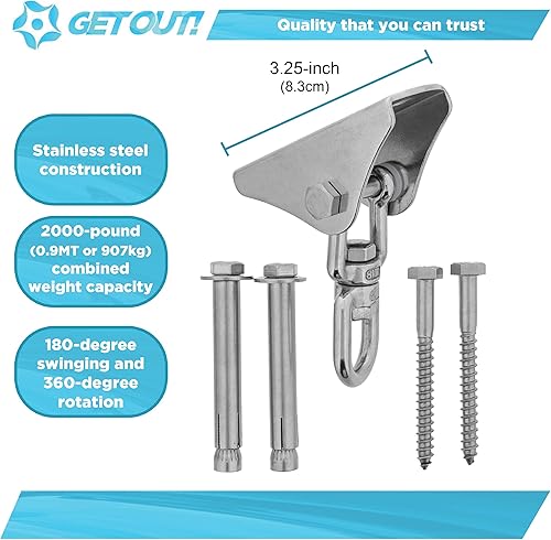 Miniatura 4 de Get Out! Kit de suspensión giratoria para neumáticos de alta resistencia de 2200 libras, 2 unidades, montaje de hardware giratorio de 360 grados