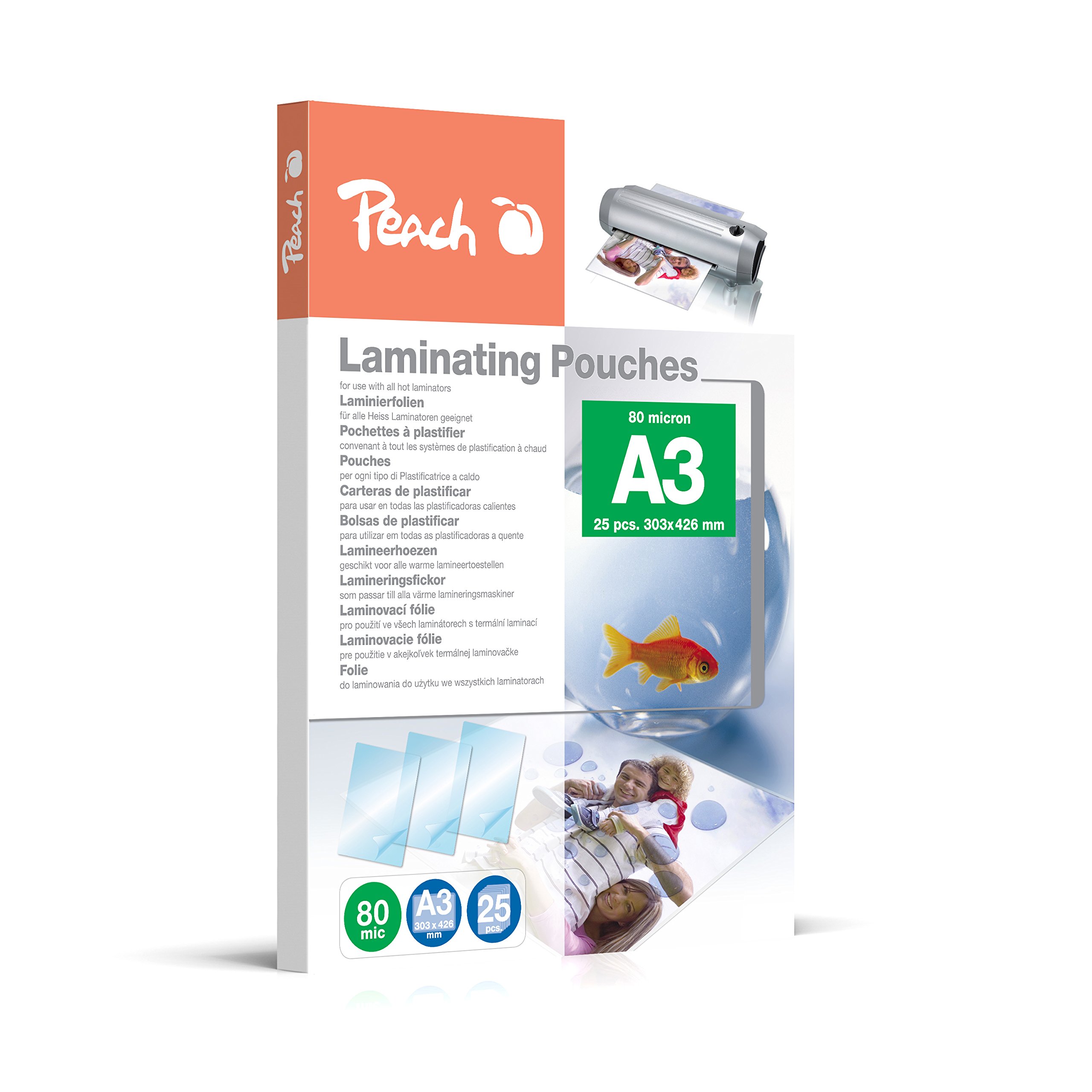 Peach PPR080 Laminating Pouch A3 80 Micron, Gloss, Pack of 25