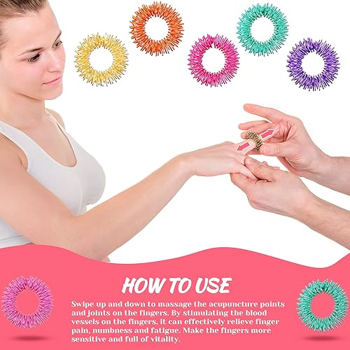 Miniatura 4 de Blulu Juego de 50 anillos de acupresión para aliviar la ansiedad, con pinchos, para adolescentes, adultos, reductor de estrés silencioso y