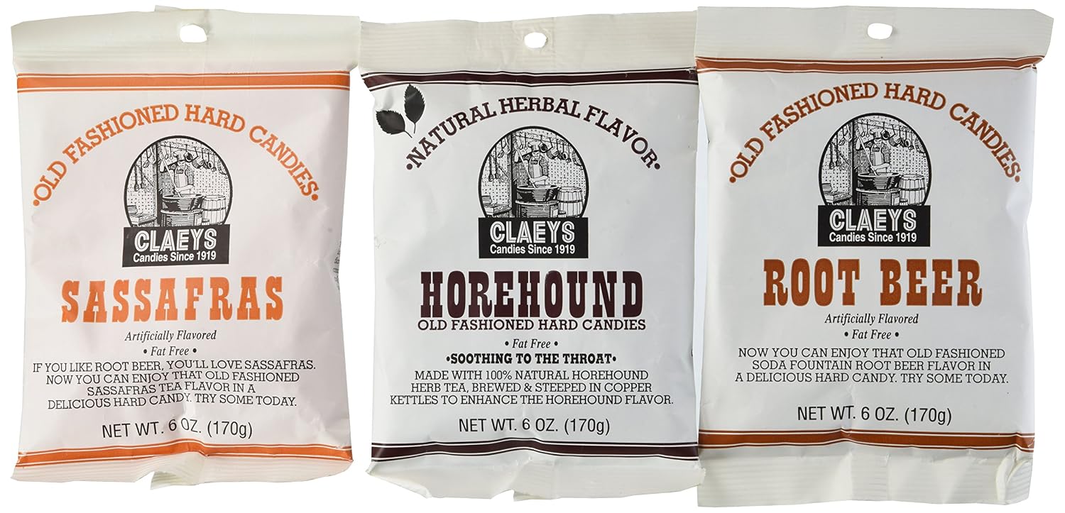 Claeys Horehound, Sassafras, and Root Beer Set 3 Pack (1-6oz Bag of Each)