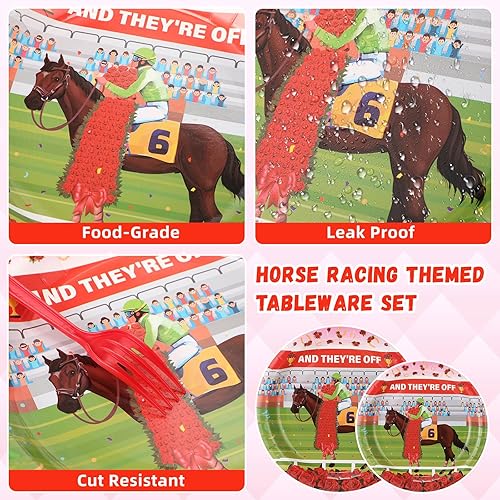 Miniatura 3 de Roshtia 192 piezas de suministros de fiesta Derby para decoración de fiesta de carreras de caballos, juego de vajilla para fiesta del día del Derby,